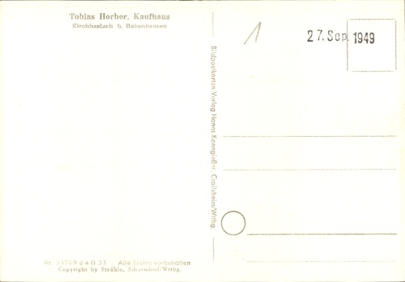 Postcard Hörlis Kirchhaslach in Swabia, aerial photograph