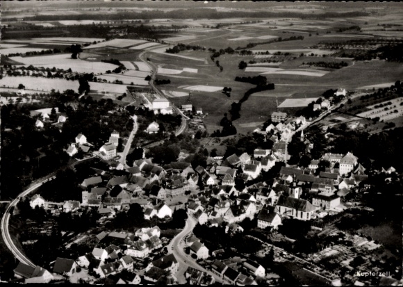 Postcard Kupferzell in Württemberg, aerial photograph, idyllic landscape, village architecture, fields