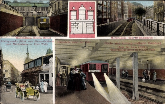 Postcard Hamburg Mitte Altstadt, Mönckedamm, subway, Rödlingsmarkt, Alter Wall, car