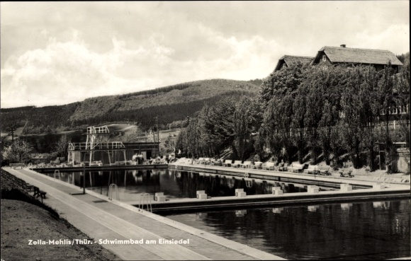 Postcard Zella Mehlis in the Thuringian Forest, swimming pool at Einsiedel