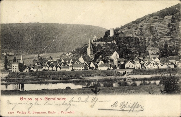 Postcard Gemünden am Main Unterfranken View of the town, castle ruins