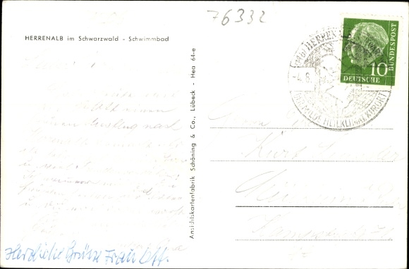 Postcard Bad Herrenalb in the Black Forest, swimming pool