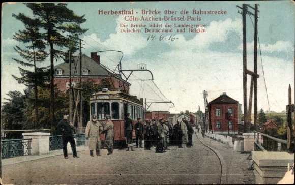 Postcard Herbesthal Lontzen Wallonia Liège, bridge over the railway line Cologne Aachen Brussels Paris
