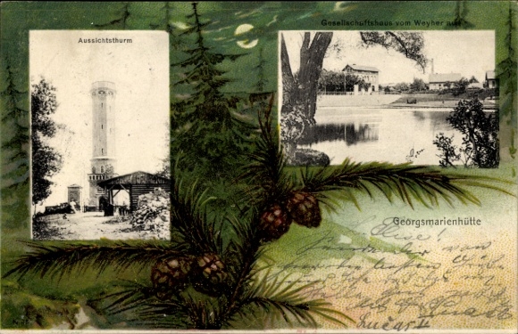 Passepartout Ak Georgsmarienhütte in Niedersachsen, Gesellschaftshaus vom Weyer aus, Aussichtsturm