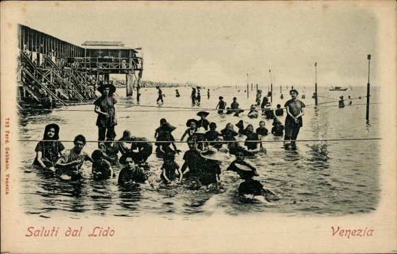 Postcard Lido di Venezia Veneto, Stabilimento Bagni visto dal Mare