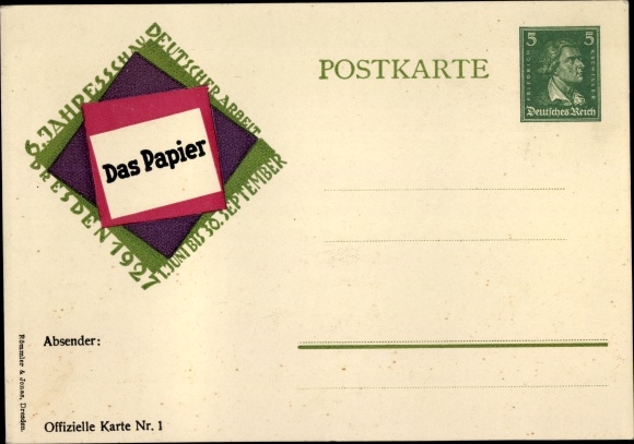 Briefkaart Dresden, 6e jaarlijkse recensie van Duits werk in 1927