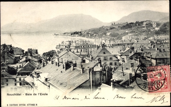 Ak Neuchâtel Neuenburg Stadt,  Baie de l'Evole, Stadtansicht, Dächer, Poststempel