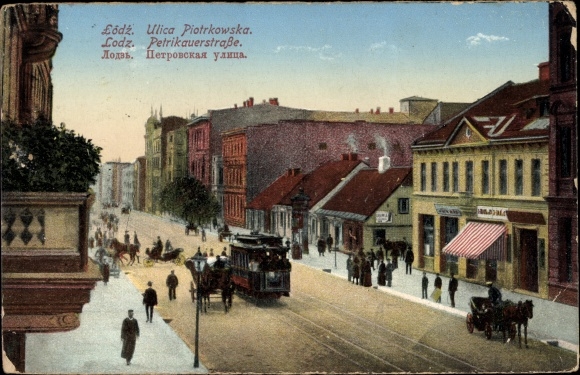 Postcard Lodz Lodsch Poland, Petrikauerstrasse, tram