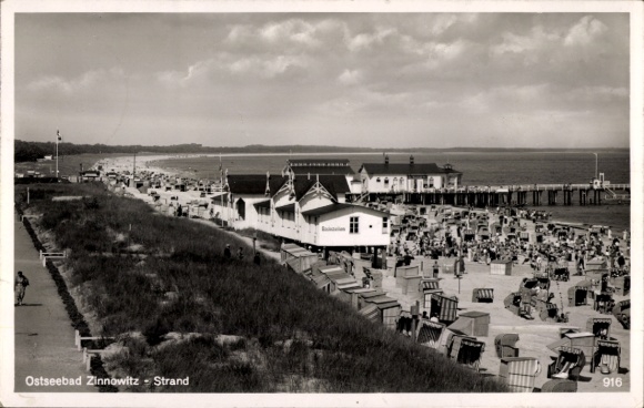 Postcard Ostseebad Zinnowitz on Usedom, beach, beach chairs