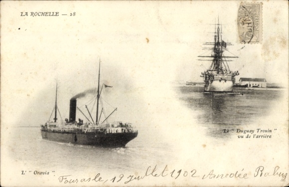 Ak La Rochelle Charente Maritime, Zwei Schiffe, das eine mit dem Namen L'Oravia, das andere mi...