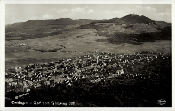 Postcard Dettingen unter Teck, aerial photograph