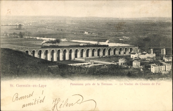 Ak St. Germain en Laye Yvelines, Panorama pris dde la Terrasse, Viaduc de Chemin de Fer