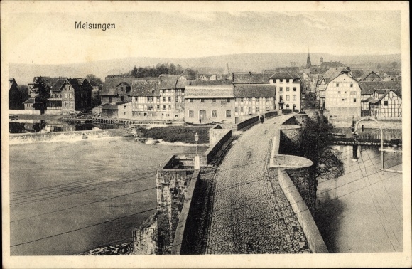Postcard Melsungen in Hesse, view of the town, bridge, weir