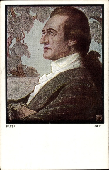 Artist Postcard Bauer, Karl, poet and writer Johann Wolfgang von Goethe