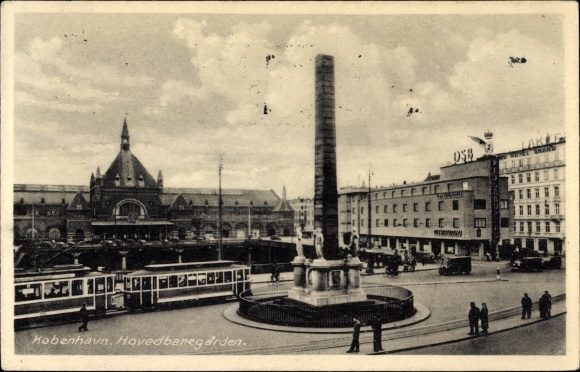 Postcard Kjøbenhavn København Kopenhagen Dänemark, Hovedbanegarden, Straßenbahn