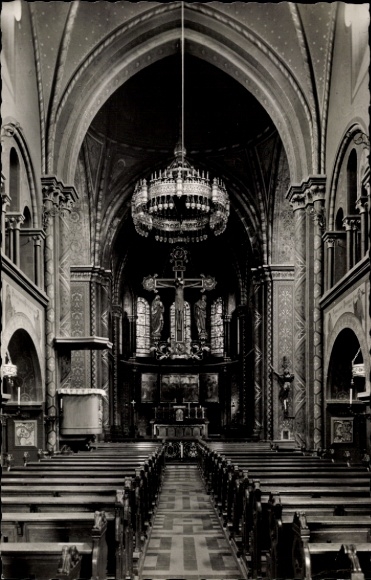Postcard Sinzig am Rhein, Church of St. Peter, interior view