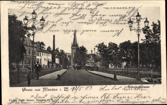 Ak Menden im Sauerland, Bahnhofstrasse, kerk