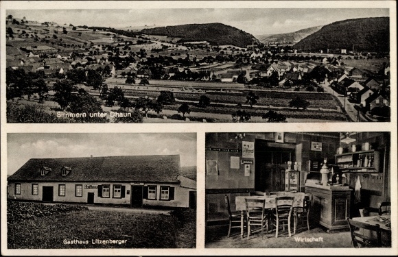Postcard Simmern in the Hunsrück, overall view, inn Litzenberger, economy