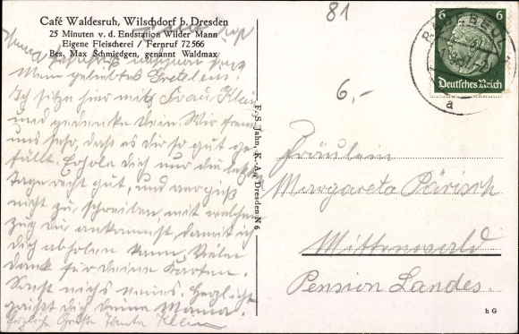 Postcard Dresden Nord Wilschdorf, Café Waldesruh, owner Max Schmiedgen