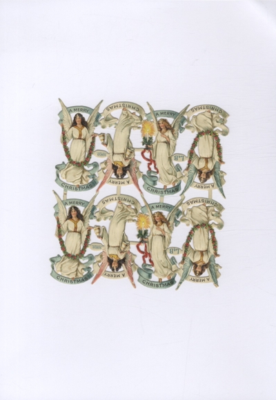 Oblate 8-block Merry Christmas", angel with flower wreaths, approx. 14 x 13 cm
