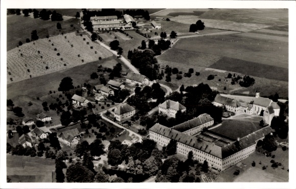 Postcard Wessobrunn in Upper Bavaria, aerial photograph of the monastery of the Missionary Benedictines