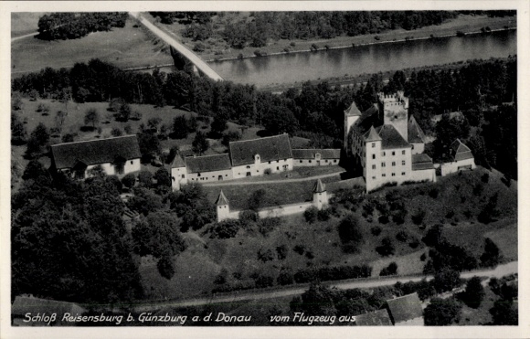Postcard Reisensburg Günzburg on the Danube Swabia, aerial photography, castle