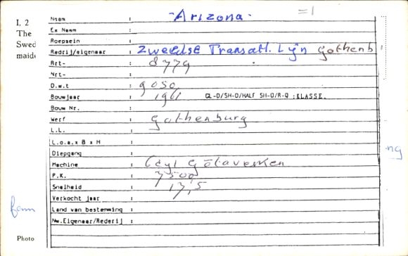 Ak Motorliner Arizona, Swedish Trans-Atlantic Line, maidentrip naar New York, vrachtschip
