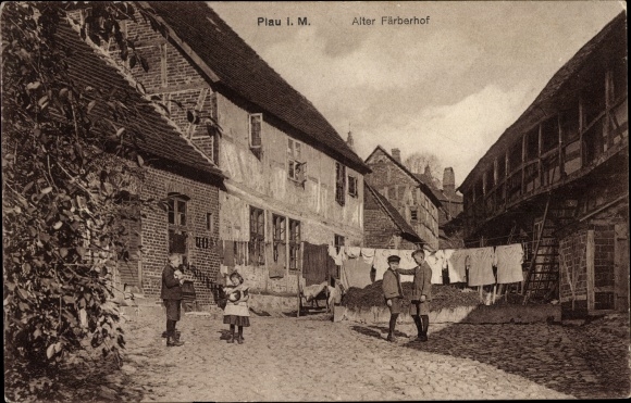 Postcard Plau am See Mecklenburg, Alter Färberhof, children