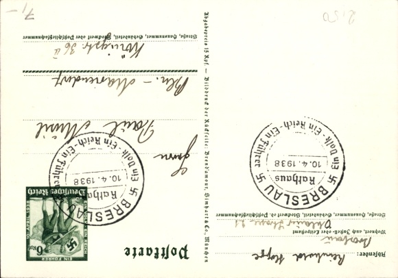 Postal stationery Postcard Klein, One people, one Reich, one Führer, Anschluss of Austria 1938, Greater Germany