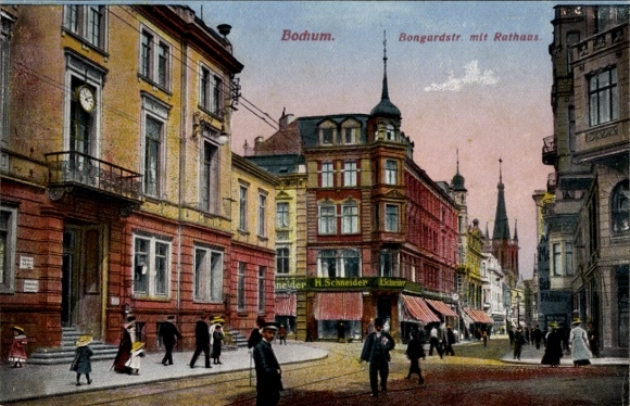 Postcard Bochum in the Ruhr area, Bongardstraße with town hall