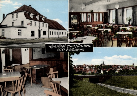 Postcard Kist in Lower Franconia, total view, Gasthof Zum Hirschen, exterior view, interior views