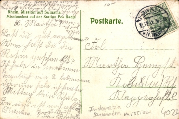 Postcard Sumatra Indonesia, Rhenish Mission, Mission Festival at the Pea Radja Station
