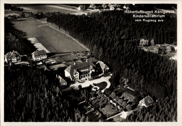 Postcard Königsfeld im Schwarzwald Baden, children's sanatorium, aerial photograph
