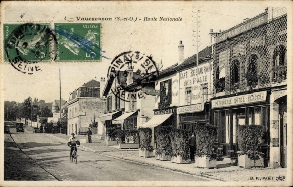 Ak Vaucresson Hauts de Seine, Route Nationale, Café Restaurant, Hotel