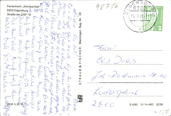 Postcard Elgershausen Schauenburg in Hesse, multi-story building, street, tree, vintage bus
