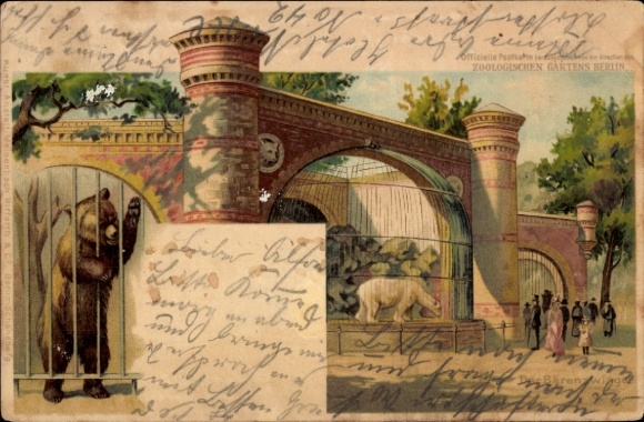 Chromo-Litho Berlin Tiergarten, Zoological Garden, Bear Enclosure