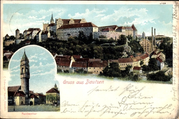 Ak Bautzen in Opper-Lausitz, Reichenthor, uitzicht op de stad,