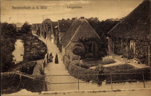 Ak Beidenfleth in Schleswig Holstein, Langereihe, Häuser mit Garten, Passanten