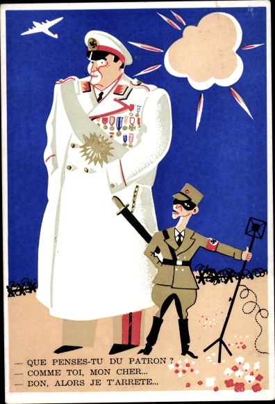 Ak Karikatur, Himmler, Goebbels, Que Penses tu du Patron