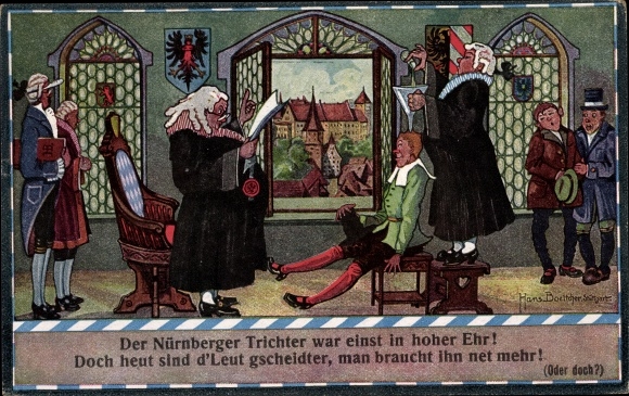 Artist Postcard Boettcher, Hans, Nuremberg, the Nuremberg funnel, judge
