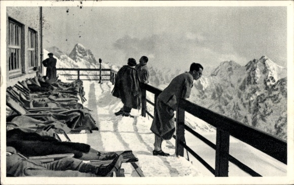 Ak Schneefernerhaus auf der Zugspitze, Untere Liegeterrasse im Sporthotel