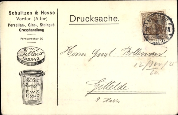Postcard Verden an der Aller, Schultzen & Hesse, porcelain, glass and earthenware sales