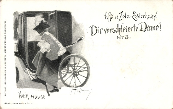 Judaica Artists Postcard Dreyfuss Affair, Émile Zola, Esterhazy, The Veiled Lady, Home