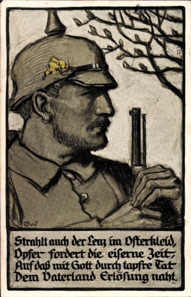 Künstler Ak Glückwunsch Ostern, Soldat, Strahlt auch der Lenz im Osterkleid