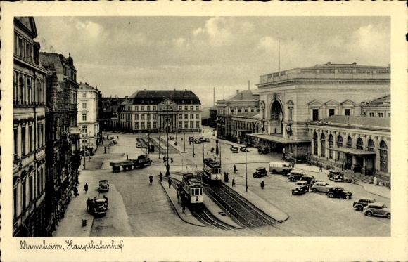 Ak Mannheim in Baden, Hauptbahnhof, Straßenbahnen