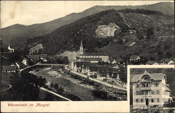 Postcard Weisenbach in Baden Württemberg, Inn zum Hirsch, panorama of the place