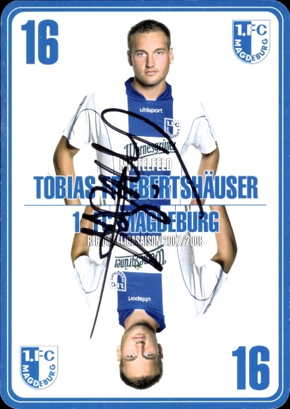 Handtekeningkaart voetballer Tobias Friebertshäuser, 1. FC Magdeburg, handtekening