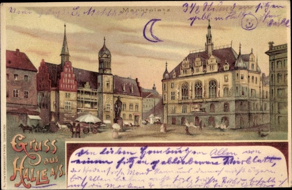 Chromo-Litho Halle on the Saale, market square, town hall