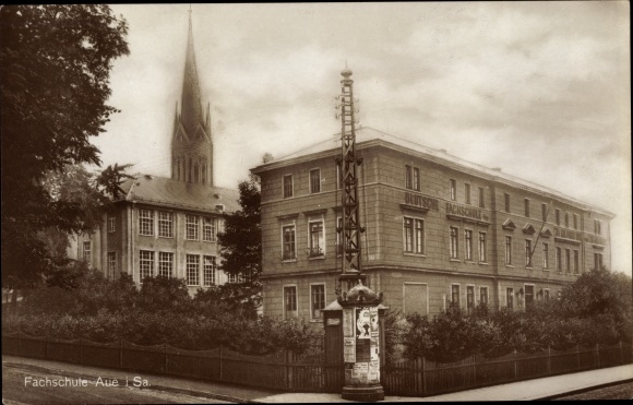 Postcard Aue in the Erzgebirge of Saxony, technical school
