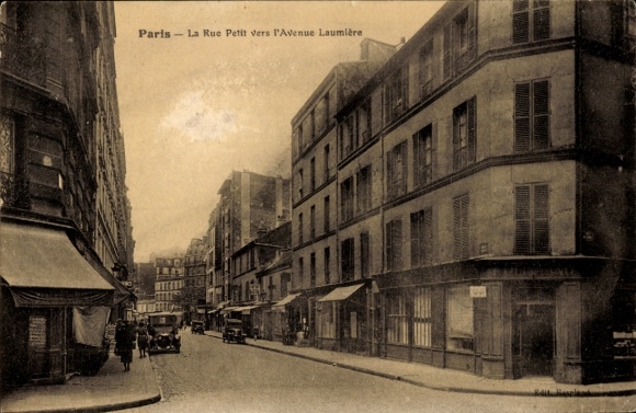 Ansichtkaart Parijs XIX. Buttes Chaumont, Rue Petit richting Avenue Laumière